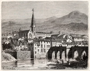 Saint-Antonin-Noble-Val (Saint Antonin Noble Val) - Languedoc-Roussillon-Midi-Pyrenee - indgravering i "Frankrig illustree: geografi, historie, statistisk administration" af V.A. Malt-brun. 1884