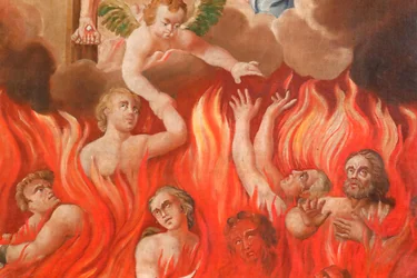 Saint-Nicolas de Veroce kirke. Sidste dom: helvede. En gruppe af de Frelste. Maleri. Frankrig.