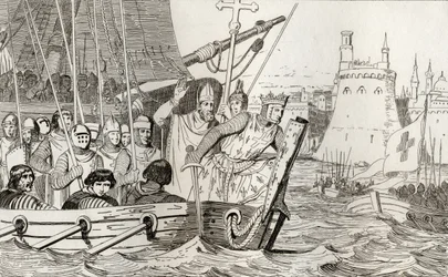 Saint Louis IX (1214-70) leder sine tropper i kamp, fra 