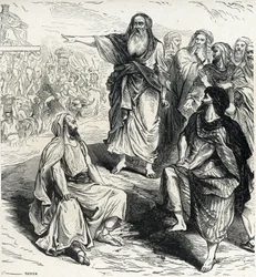Samuel viser israelitterne farerne ved at have en konge Indgravering fra Lahure privatsamling fra det 19. århundrede