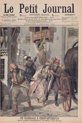 Skandale i Konstantinopel, to unge muslimske damer, der flygter fra et harem, illustration fra 