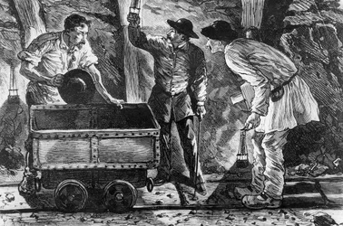 Scene i en kulmine, illustration fra Germinal af Émile Zola (1840-1902), 1886