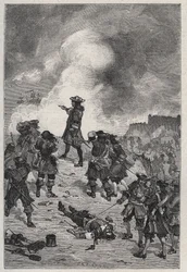 Sebastian the Prestre herre af Vauban (1633-1717), marechal af Frankrig forsvarer Brest mod et angreb fra den engelske flåde i 1695 - indgravering i "Les Hommes Celebres de la France" af Louis Dumas 1889