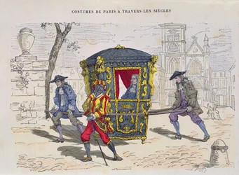 Sedan stol i det sekstende århundrede, fra Costumes de Paris a Travers les Siecles, udgivet 1887 (farvegravering)
