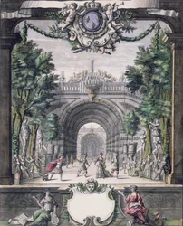 Scenografi til en uidentificeret ballet, taget fra en samling med titlen Menus Plaisirs du Roi (pen & blæk og wc på papir)