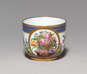 Sevres Beau Bleu sukkerskål, malermærke for Nicquet, forgyldt mærke for Vande, 1789