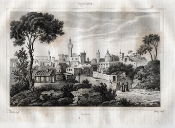 Siena - Siena - Toscana - Toscana - Gravering fra "" Det maleriske Italien"" af M. de Norvins, Ch. Nodier 1834-1836.