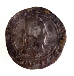 Sølv fransk testoon (teston), regeringstid af kong Henrik III af Frankrig (Henri III) (1574-1589) Diam. 3,5 cm Napoli, museo archeologico