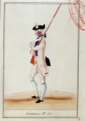 Soldat fra Grenadier Gatinois Regiment, ca. 1780