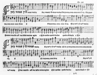 Sangark fra Chansons Musicales udgivet af Pierre Attaignant (d.1552) 1535-36