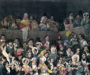 Tilskuere applauderer på teatret, graveret af Benard og Frey, 1837
