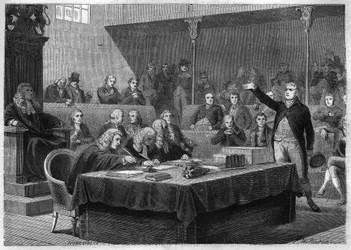 Tale af stedfortræder Fox til parlamentet i England om Frankrigs invasion af Schweiz, november 1802 - Indgravering fra "" Histoire du Consulate et de l