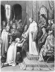 Sankt Bernhard, abbed af Clairvaux, giver tempelridderne deres regler