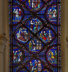 Glasmaleri fra katedralen i chartres: detaljer om Saint Thomas