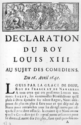 Udtalelse af Ludvig XIII (1601-43) om komikerne, 16. april 1641