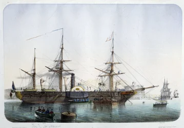 Dampfregat i havnen i Toulon, omkring 1850