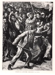 Strejkere demonstrerer på gaderne i Chicago under Pullman-optøjerne i 1894, ca. 1895