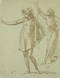 Studie af to klassisk draperede figurer, ca. 1790 (pen & blæk og vask på papir)