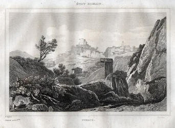 Subiaco Lazio i hovedstadsbyen Rom - Indgravering fra "" Det maleriske Italien"" af M. de Norvins, Ch. Nodier 1834-1836.