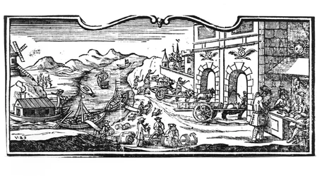 Skattekontor ved indgangen til en by for vin og spiritus, dekret fra statsrådet 22. marts 1707, fra registre for statsrådet i Paris, 1739 (detaljer) (se en