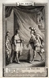 Telemaque finder Ulisse - indgravering fra 1798 af Monnet i "Les Aventures de Telemaque, fils d