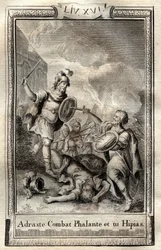 Telemaque overvinder Hippias - indgravering af 1798 af Monnet i "Les Aventures de Telemaque, fils d