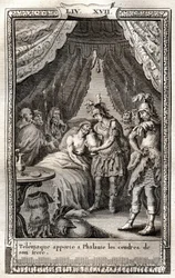 Telemaque tager sig af Phalantes sår og bringer ham sin brors aske - indgravering af 1798 efter Monnet i "Les Aventures de Telemaque, fils d