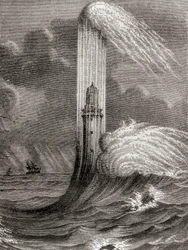 Eddystone Lighthouse fra det 18. århundrede, bygget af John Rudyard, Eddystone Rocks, nær Rame Head, England, fra 