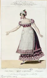 Skuespillerinden Mademoiselle-kontakten i rollen som Suzanne i Figaros ægteskab af Pierre Augustin Caron de Beaumarchais (1732-99)