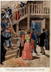 Anholdelsen af prostituerede i Parisiske hoteller (pensionat) - En roundup på hotellerne udfyldt - i "Le Petit Journal" af 04/08/1895 (gravering)