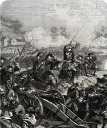 Slaget ved Landen eller Neerwinden blev udkæmpet i det nuværende Belgien den 29. juli 1693 under Niårskrigen (gravering)