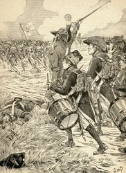 Slaget ved Marengo, Italien i 1800, kæmpede mellem de franske styrker under Napoleon Bonaparte og østrigerne. Fra Agenda Buvard du Bon Marche udgivet 1917.