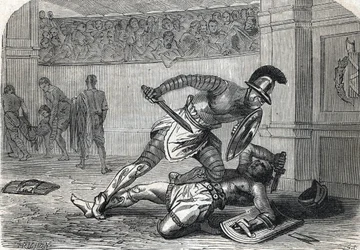 Slaget om Gladiatorerne i Arenaen (gravering) 1864