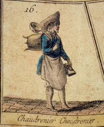 The Boilermaker Detalje af et spil med gåsen fra skrigene og gamle metier i Paris. 1700-tallets privatsamling