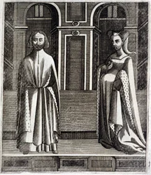 Greven af Poitiers og Toulouse Alphonse (1220-1271) og hans kone Jeanne (datter af Raymond VII) (1220-1271) - i "Histoire des counts de Toulouse" af Guillaume de Catel, Toulouse