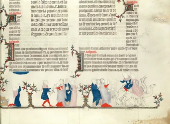 Rebeccas afgang med Eliezer, fra The Bible of Jean de Sy, ca. 1355