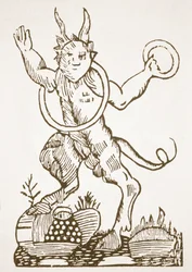 Djævelen peger på skjulte skatte, kopi af en illustration fra Le Véritable Dragon Rouge, Lille 1521, anvendt i en Magiens historie, udgivet sent i det nittende århundrede