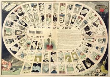 The Dreyfus Affair Game, med portrætter af de forskellige involverede personer, slutningen af det 19. århundrede