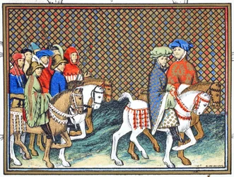 Hertugerne af Exeter og Surrey sendt af Richard II fra Conway castle til Chester for at behandle med hertugen af Lancaster, faksimilekopi fra Le Prinse et Mort du Roy Richart af Jean Creton, genoptrykt 19.