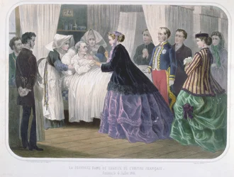 Kejserinde Eugenie (1829-1920) på besøg hos koleraofrene i Amiens den 4. juli 1866, ca. 1866-70