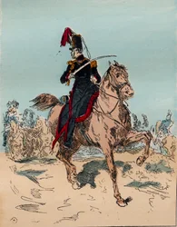 Den franske Armee under Louis Philippes regeringstid fra 1830 til 1848 - Artilleri en hest i batteri - Indgravering fra 1882 i "Histoire de dix ans: 1830-1840"" Louis-Blanc (1811-1882)