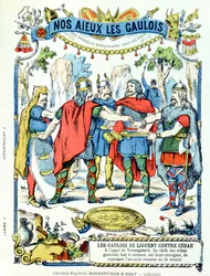 De galliske ledere i forbund mod Julius Cæsar (100-44 f.Kr.), ledet ved Vercingetorix (d. 46 f.Kr.), fra et beskyttelsesomslag til skolebøger, slutningen af det 19. århundrede