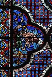 Det barmhjertige samaritanske vindue: en samaritaner binder sine sår (w44)