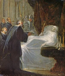 Guvernøren i Chateauneuf-de-Randon i Gevaudan giver nøglerne til byen til Bertrand du Guesclin efter hans død i 1380