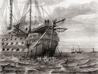 HMS Agamemnon lægger det transatlantiske telegrafkabel, 2. august