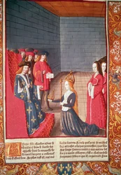 Den hellige romerske kejserinde Richilde af Provence i Compiegne overrakte til Ludvig Stammeren kronen og sceptret, som havde tilhørt hans far Charles II 