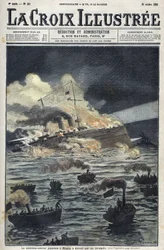 Det japanske flagskib "Misaka" blev ødelagt af brand