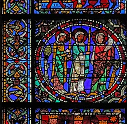 The Life of Christ-vinduet: Tre helgener, der overværer præsentationen i templet (med næste panel) (w50)