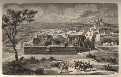 Maskinen ved Marly - Udsigt over maskinen til Marly-akvædukten installeret i Bougival - Louveciennes-akvædukten (eller Marly) til Versailles og slottet Marly i vand - indgravering i "Histoire de France" af Victor Duruy (1811-1894) ) - 1882