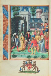 Den magiske have, med allegoriske figurer af høflighed, kærlighed, skønhed og frihed, fra Roman de la Rose (gouache på pergament)